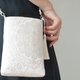 【華紋模様　桃色・シルバー　シルク帯リメイク 　スマホショルダーバッグ】結婚式バッグ、フォーマルバッグ、誕生日ギフトとしても。