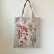 A４が入るリネンのフラットトートバッグ【フラワー刺繍】の画像