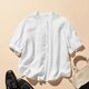 上品な着こなしに♪ リネン100% バンドカラーシャツ リネンブラウス 半袖シャツ　ホワイト　250509-1