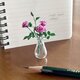 《和紙の花》花瓶＆オーキッドピンクのバラ(葉っぱ付き)の花束の画像