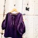 ダークパープルくったりリネン&リバティリボンのパフスリーブブラウス