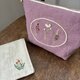 リボン刺繍ポーチとダブルガーゼハンカチのセット