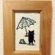 ミニ切り絵・なまいき猫ちゃん雨の日の画像