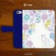 青色タイプ【猫とNavy Blueと花に囲まれて】手帳型スマートフォンケースの画像